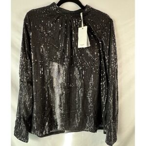 Grace Karin Women's Black Sequin Top Long Sleeve Sz L Holiday Sparkle NWT